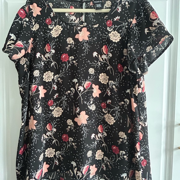 torrid Tops - Torrid Black Floral Blouse with Pink and Red Accents